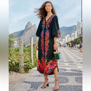 Farm Rio Black Blooming Garden Floral Dress NWT